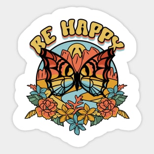 Be happy vintage butterfly rocky mountains sunset Sticker